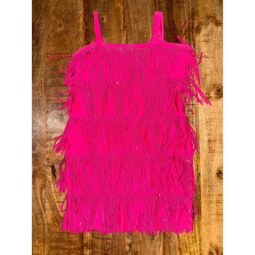 Allison + Kelly Girls Hot Pink Rhinestone Fringe Dance Dress Size 14